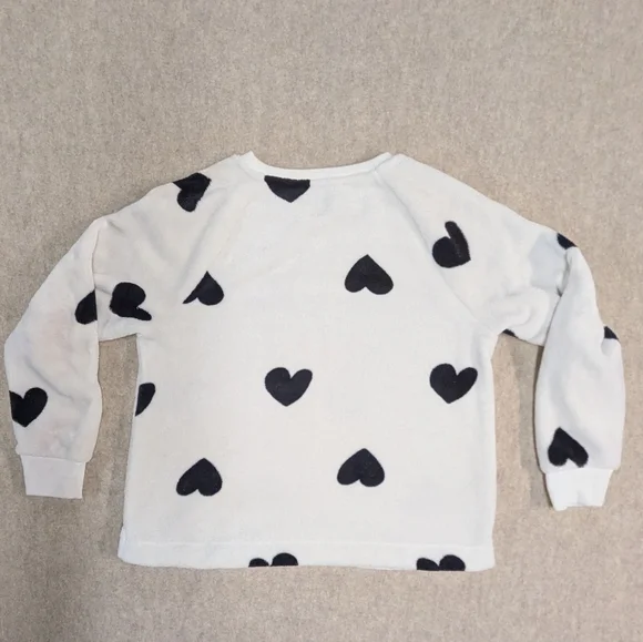 LOFT White Fuzzy Soft Faux Fur Crewneck with Black Hearts Sz Medium - Picture 7 of 8